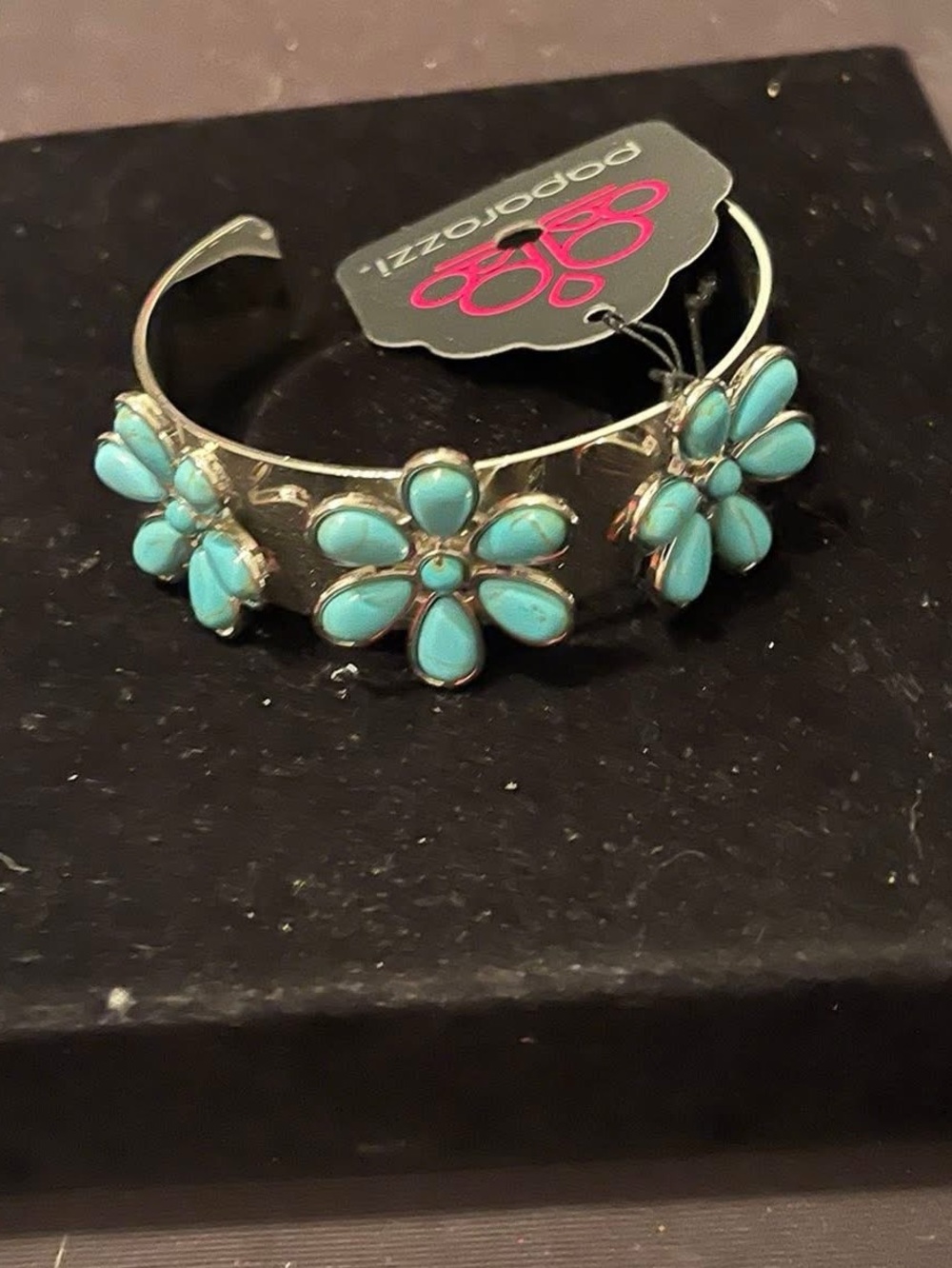 Paparazzi Silver Cuff Bracelet with Turquoise Floral Accents